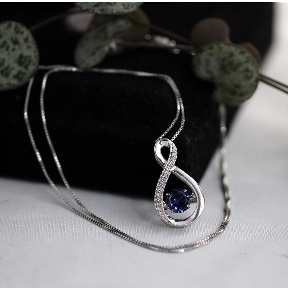 Sterling Silver Infinity Teardrop Blue Gemstone Moving Pendant Necklace 18in